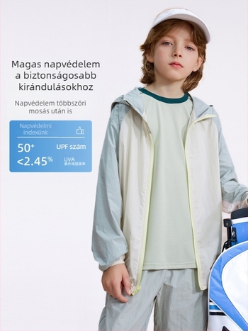 Uniszex gyerekeknek nyári dzseki UV-védelemmel, vékony modell, 2026-os kiadás, 7–12 éveseknek.