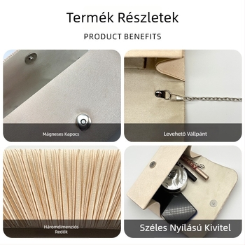 Európai–amerikai retro pliszézett krém színű esti táska lánccal