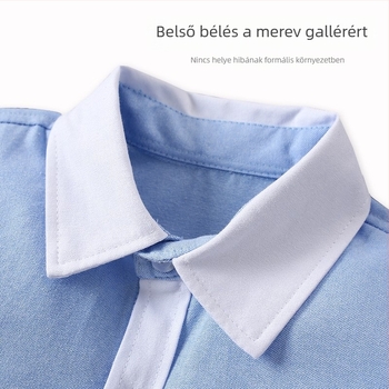 Kék gyerekeknek szóló kollegi stílusú rövid ujjúing, plusz méret, fehér gallér, fehér ujjakkal, általános iskolai egyenruha