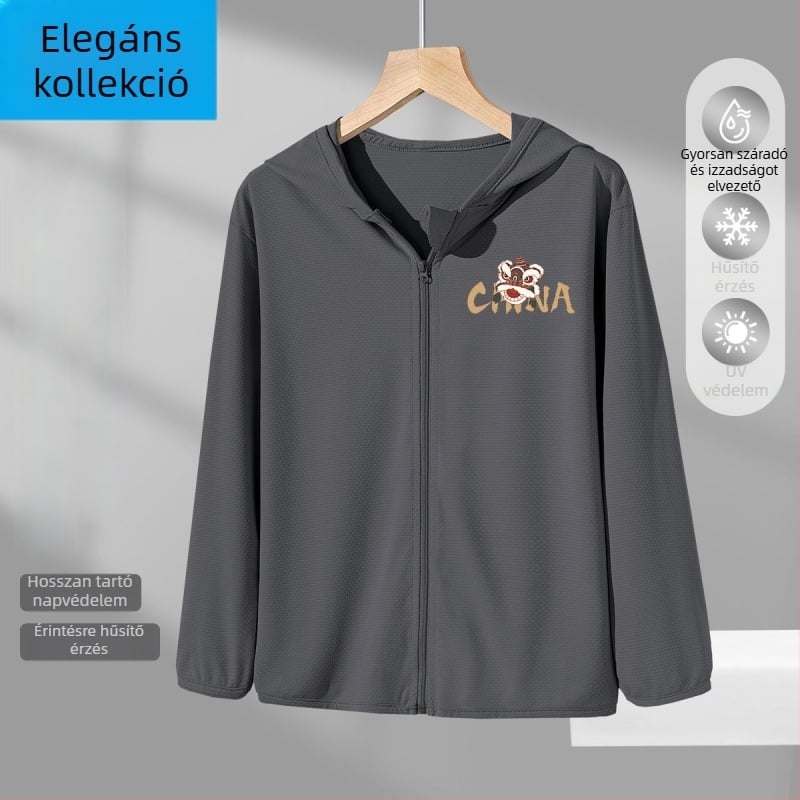 Fiúknak napvédő, lélegző ice-silk kabát, kínai stílusú nyári viselet