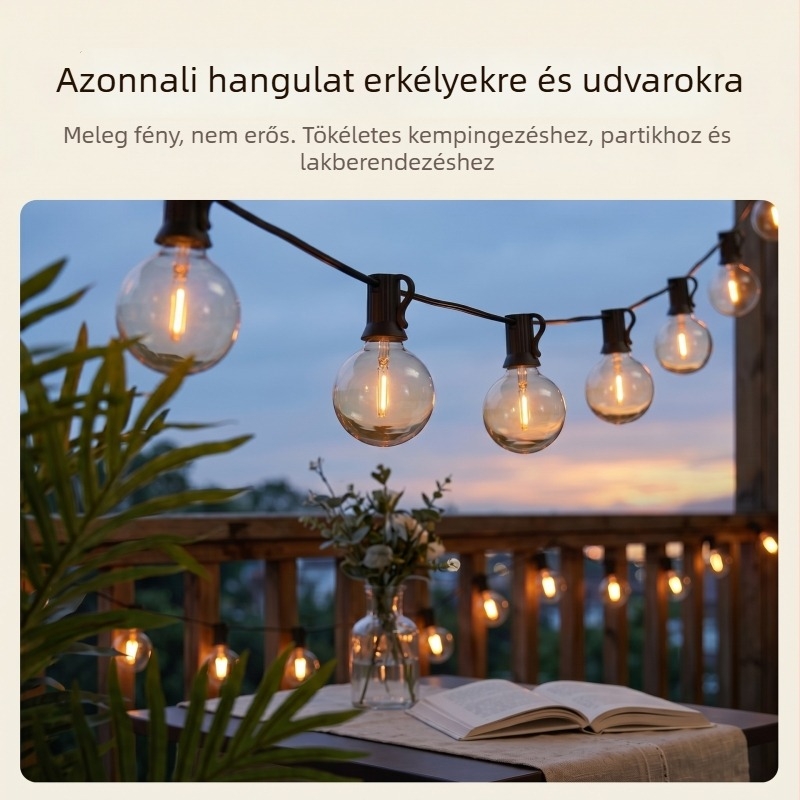 G40 kültéri vízálló LED fényfüzér, 24V/220V, USA/EU szabványok, gömb alakú izzók, kerthez, esküvőhöz, karácsonyra és kemping atmoszférához