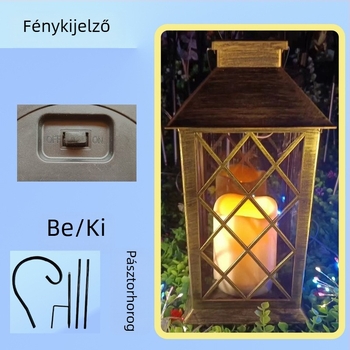Napenergiás retro palotafény gyertyával, dekoratív tájvilágítás, függő lámpa