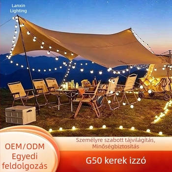 G50 gömblámpa kültéri fényfüzér, vízálló, napelemes, kemping-dekor, udvar és hangulat esküvőhöz