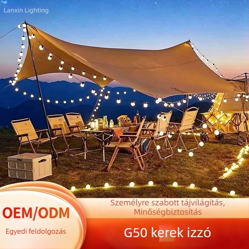 G50 gömblámpa kültéri fényfüzér, vízálló, napelemes, kemping-dekor, udvar és hangulat esküvőhöz