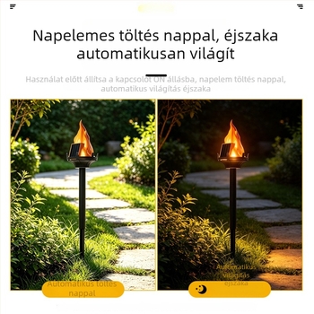 Napelemes kültéri kertvilágítás szimulált láng LED-del, kert hangulatvilágítás, esőálló díszútlámpa