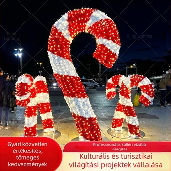 Kültéri LED-lámpa gyanta formájú cukorka pálcával, karácsonyi dekorációhoz és bevásárlóközpont-tájhoz