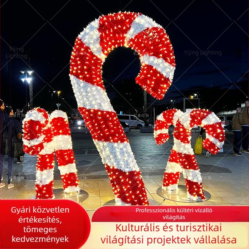 Kültéri LED-lámpa gyanta formájú cukorka pálcával, karácsonyi dekorációhoz és bevásárlóközpont-tájhoz