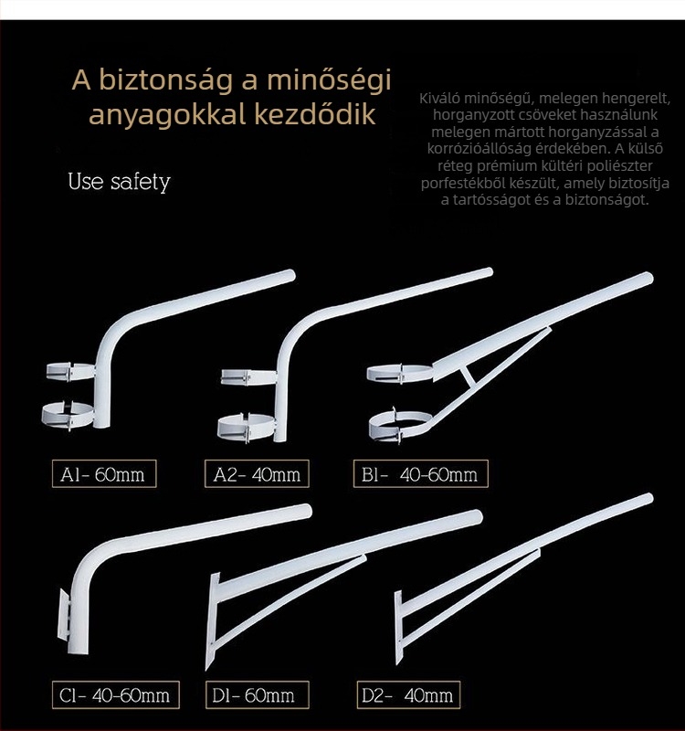 LED kültéri vízálló utcai lámpa tartó, kihúzható karral és 360°-os forgással