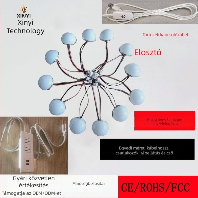 LED izzókészlet, 10 lámpa sminktükör előtti világításhoz, USB rejtett csatlakozás, US szabvány dugasz