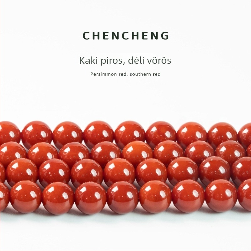 Piros achát gyöngyök, kör alakúak, DIY ékszerkészítéshez