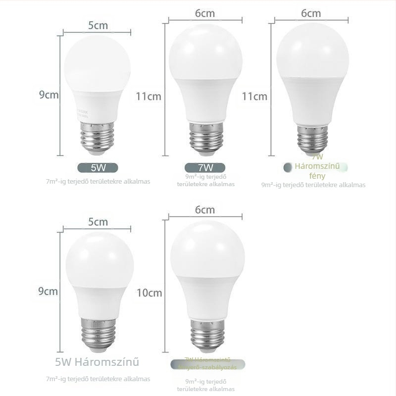 LED izzó E27, porálló, ultra fényes, szemvédő, villogásmentes, állandó áram, 5W/7W/9W/12W