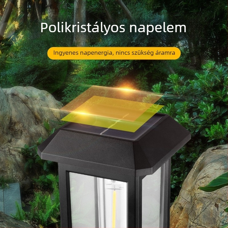 Kültéri vízálló kerti lámpa wolframfilamenttel, talppal a fűbe szúrható, napelemes hangulatvilágítás
