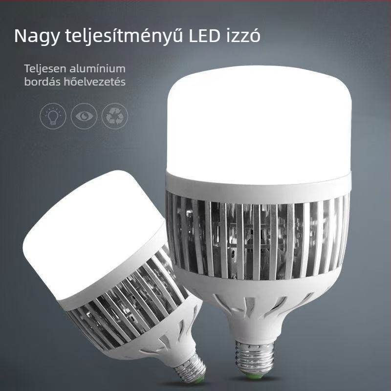 LED energiatakarékos izzó, E27 alapú, otthon, műhely, építkezés és gyár számára; nagy fényáram 6000 lm, CRI 90–100, alumínium ház, PC diffúzor, Bubble sorozat, 2835 LED-ek, nem dimmelhető, 220 V, IP30, élettartam 3 év