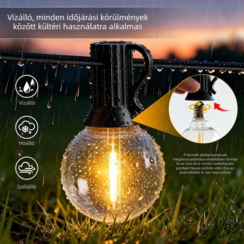 Személyre szabott 24V-os napelemes G40 LED világítófüzér távirányítóval – kültéri hangulatvilágítás kempinghez és kerthez