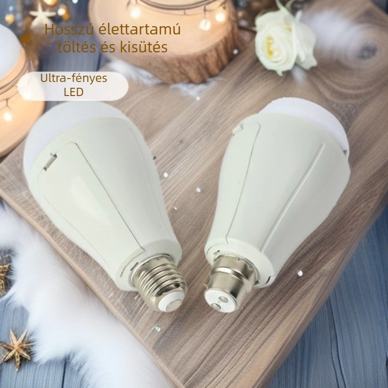 LED kettős akkumulátoros, újratölthető izzó, levehető töltőkábel, háromfokozatú fényerő-szabályozás, kempinglámpa napelemmel
