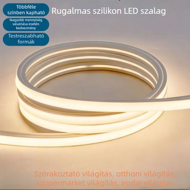 Silikon LED-szalag beépített lineáris világítással dekorációhoz, rugalmas szilikon burkolat, vízálló, 24V, nagy fényerő