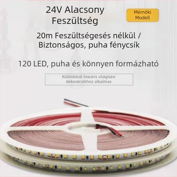 24V lineáris LED-szalag, burkolat nélküli változat, 12V öntapadós, alacsony/magas feszültség, 20 m, feszültségcsökkenés nélkül