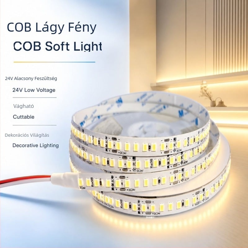 LED COB rugalmas fénycsík, 24V alacsony feszültségű, dekoratív világítás mennyezethez, szekrényekhez és gardróbokhoz