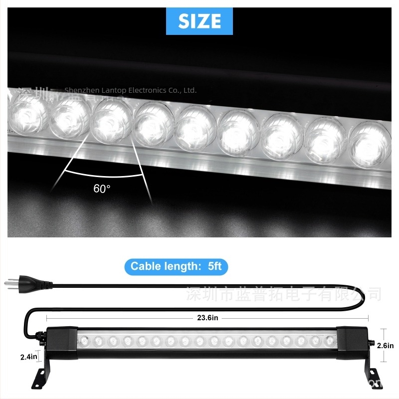 LED falmosó szalagvilágítás kültéri használatra, 18 LED, IP67, dimmelhető, méretek 600×65×110 mm, 2200–6000K, 1800 lm, 120° fényvetés, bemenet 24/120/220V