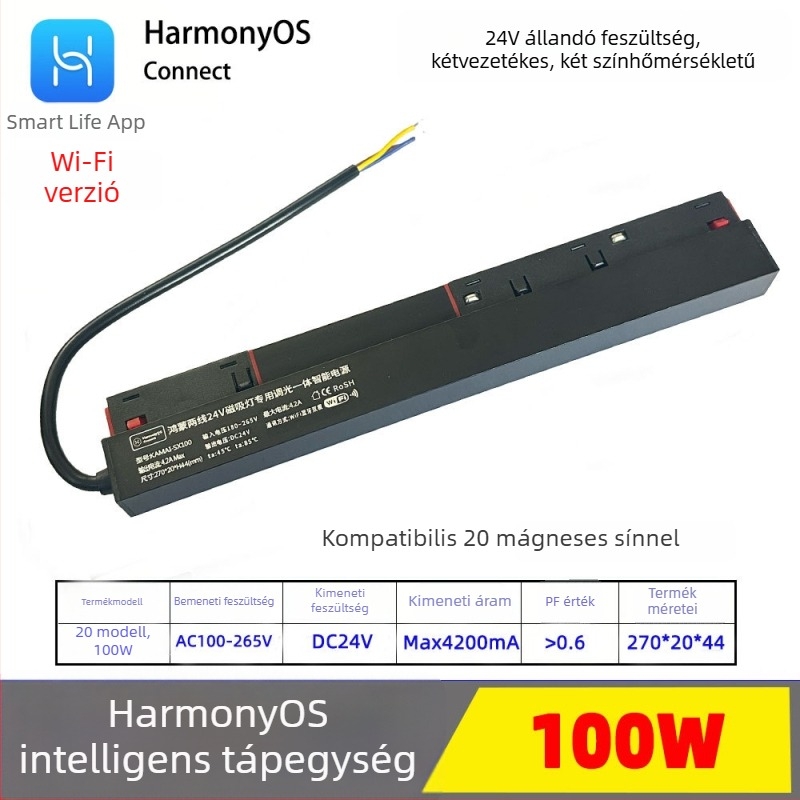 Mágneses lámpa tápegység HarmonyOS tanúsítvánnyal, integrálva a Smart Life alkalmazásba, 24V egyenáramú ellátás, két vezeték, két színű, 20 csatornás rendszer