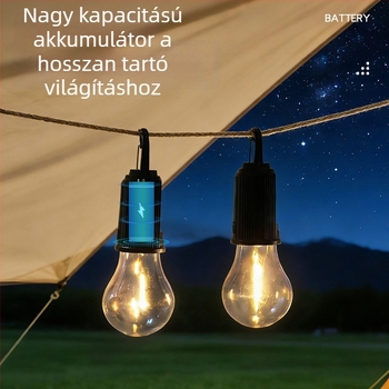 Napelemes kempinglámpa, újratölthető retro stílusú sátorlámpa, meleg fényű LED wolframszálas lámpa, kültéri vészvilágítás