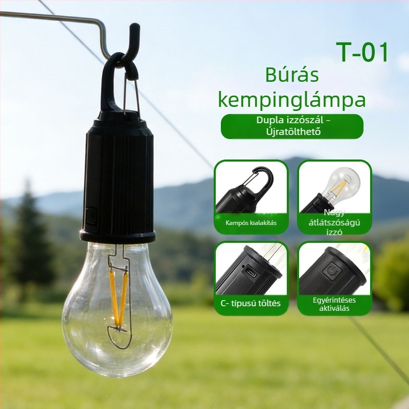 Napelemes kempinglámpa, újratölthető retro stílusú sátorlámpa, meleg fényű LED wolframszálas lámpa, kültéri vészvilágítás