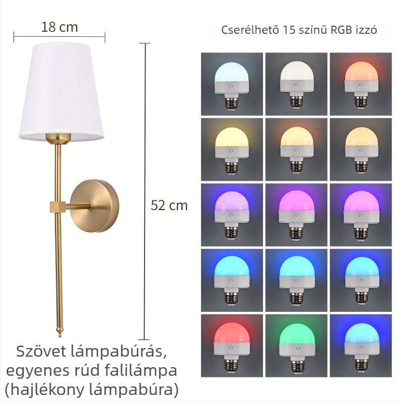 Szövet borítású egyenes oszlopos falikar, dekoratív világítás előszobába, hálószobába és nappaliba, krém színben.