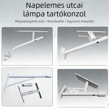 Napelemes utcai világítás tartó, lámpakar és oszlopcsipesz