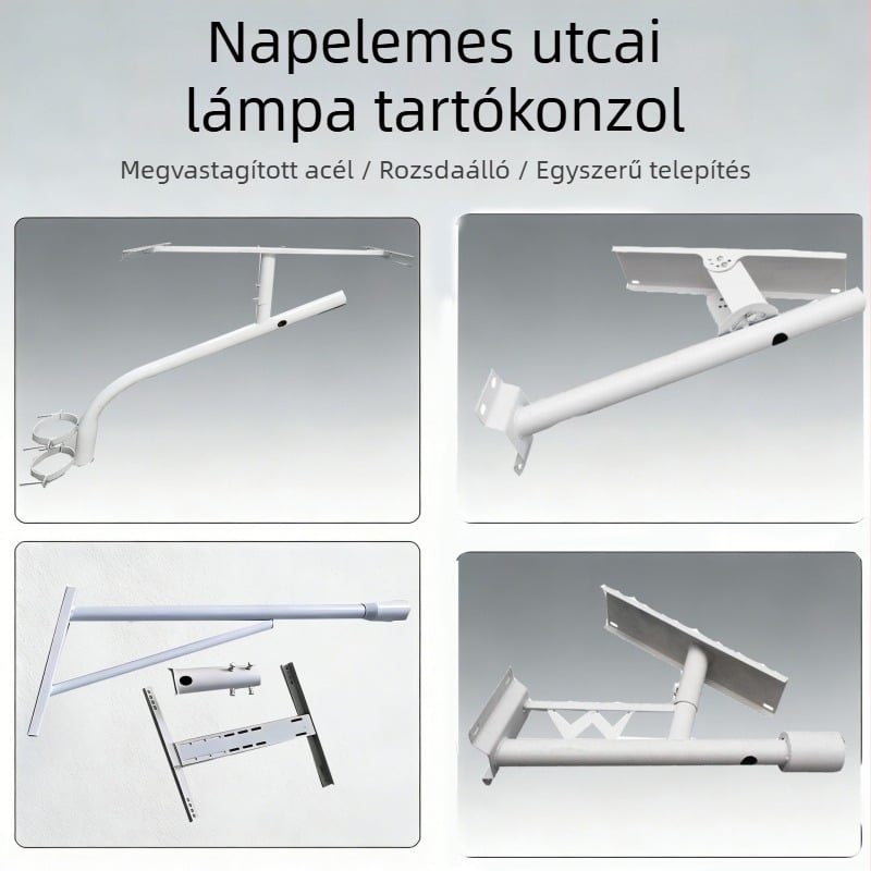 Napelemes utcai világítás tartó, lámpakar és oszlopcsipesz
