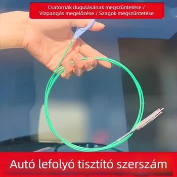 Autóban használható, többfunkciós lefolyó-tisztító eszköz: a tetőablak és az ajtók lefolyónyílásainak tisztítására, a hűtőszekrény lefolyóinak és a tank lefolyóvezetékének tisztítására