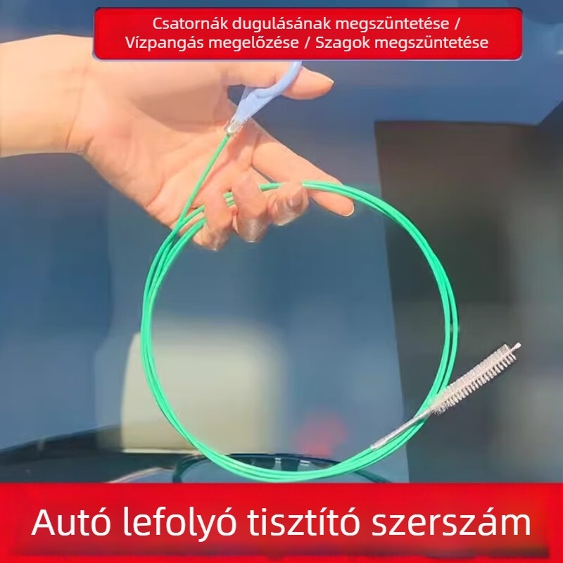Autóban használható, többfunkciós lefolyó-tisztító eszköz: a tetőablak és az ajtók lefolyónyílásainak tisztítására, a hűtőszekrény lefolyóinak és a tank lefolyóvezetékének tisztítására