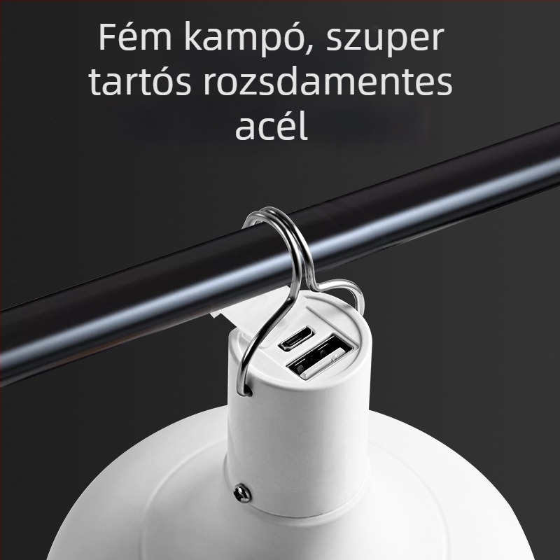 Tölthető LED izzó beépített akkumulátorral, E14 foglalat, 600 lm, 170° sugárzási szög, IP42 vízálló, kültéri vészvilágítás, energiatakarékos, kiállításokra alkalmas
