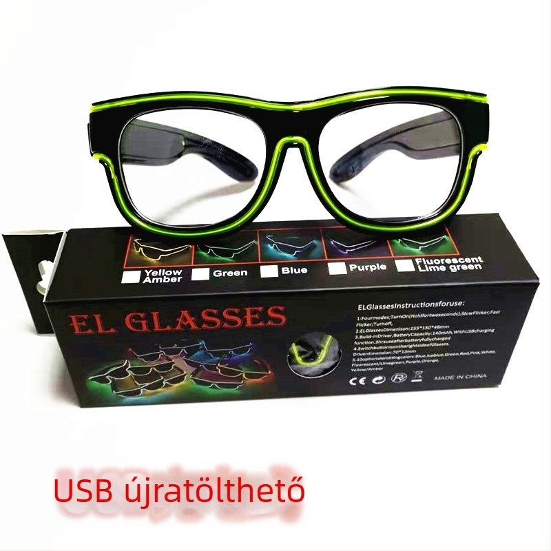 Újratölthető EL világító szemüveg USB csatlakozással és vezeték nélküli lítium akkumulátorral