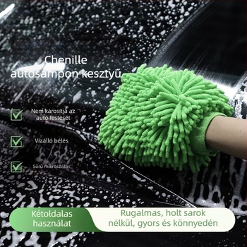 Chenille mikroszálas autómosó kesztyű fleece-béléssel és vastag szivaccsal, a fényezés karcolása nélkül történő tisztítás