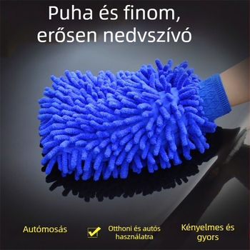 Chenille mikroszálas autómosó kesztyű fleece-béléssel és vastag szivaccsal, a fényezés karcolása nélkül történő tisztítás