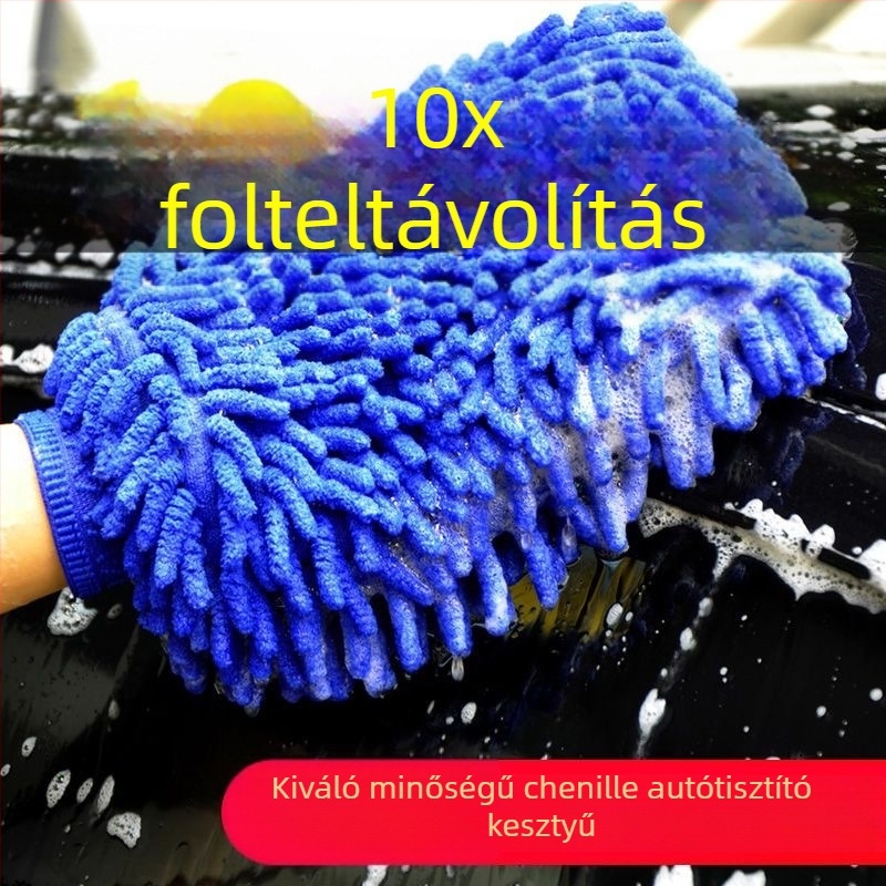 Chenille mikroszálas autómosó kesztyű fleece-béléssel és vastag szivaccsal, a fényezés karcolása nélkül történő tisztítás