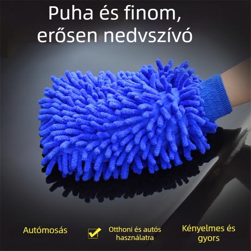 Chenille mikroszálas autómosó kesztyű fleece-béléssel és vastag szivaccsal, a fényezés karcolása nélkül történő tisztítás