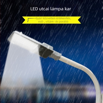 Napelemes utcai lámpaoszlop szerelvény kar és falidugóval, vastag galvanizált acélcső, modell FJN080, 495×215×60 mm, LED 30W, 220V
