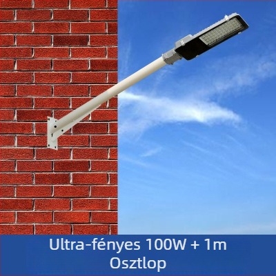 Napelemes utcai lámpaoszlop szerelvény kar és falidugóval, vastag galvanizált acélcső, modell FJN080, 495×215×60 mm, LED 30W, 220V