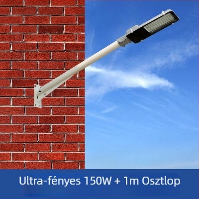 Napelemes utcai lámpaoszlop szerelvény kar és falidugóval, vastag galvanizált acélcső, modell FJN080, 495×215×60 mm, LED 30W, 220V