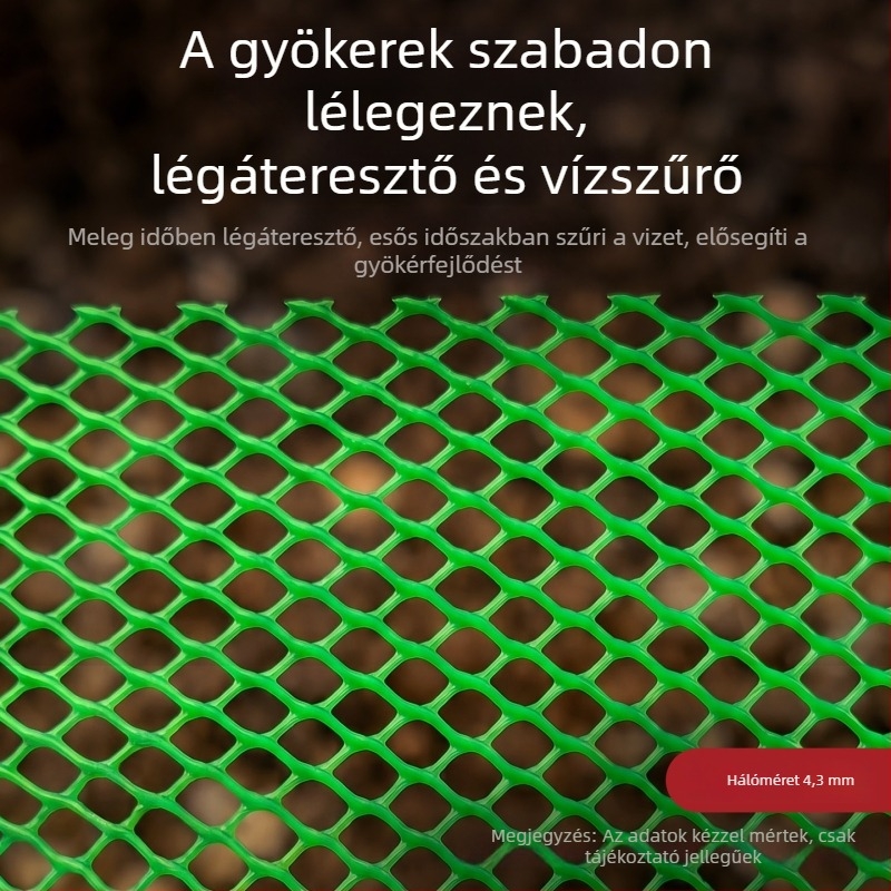 Zöld Bonsai-háló kerítés vastagított polipropilén anyagból, légáteresztő, vízelvezető, talajszivárgás elleni, vágási lehetőség, gyökérneveléshez