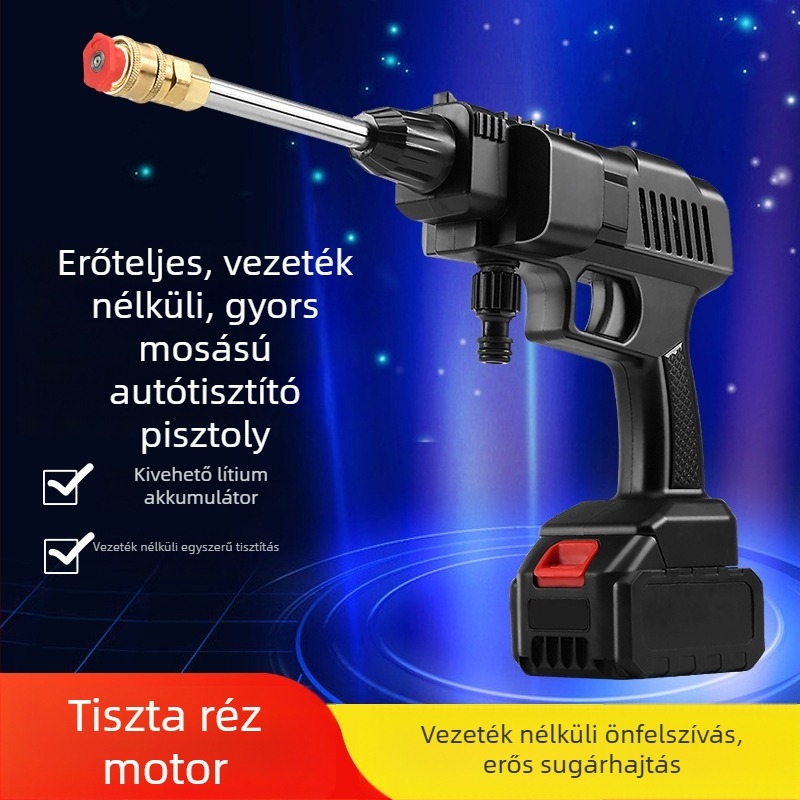 Vezeték nélküli autómosó készülék, hordozható, újratölthető magasnyomású vízpisztollyal és erős pumpával a tisztításhoz