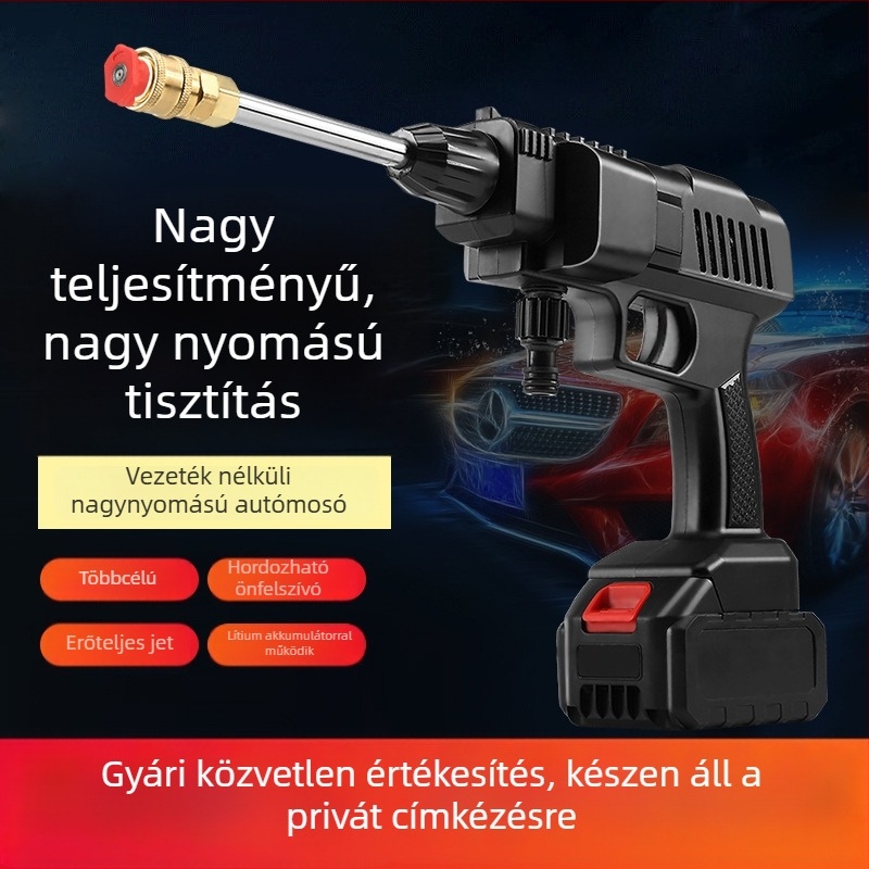 Vezeték nélküli autómosó készülék, hordozható, újratölthető magasnyomású vízpisztollyal és erős pumpával a tisztításhoz