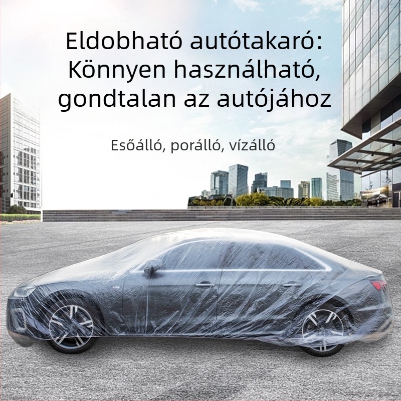 Egyszer használatos, átlátszó autóvédő PE-filmből, esőálló, kültéri víz- és porálló