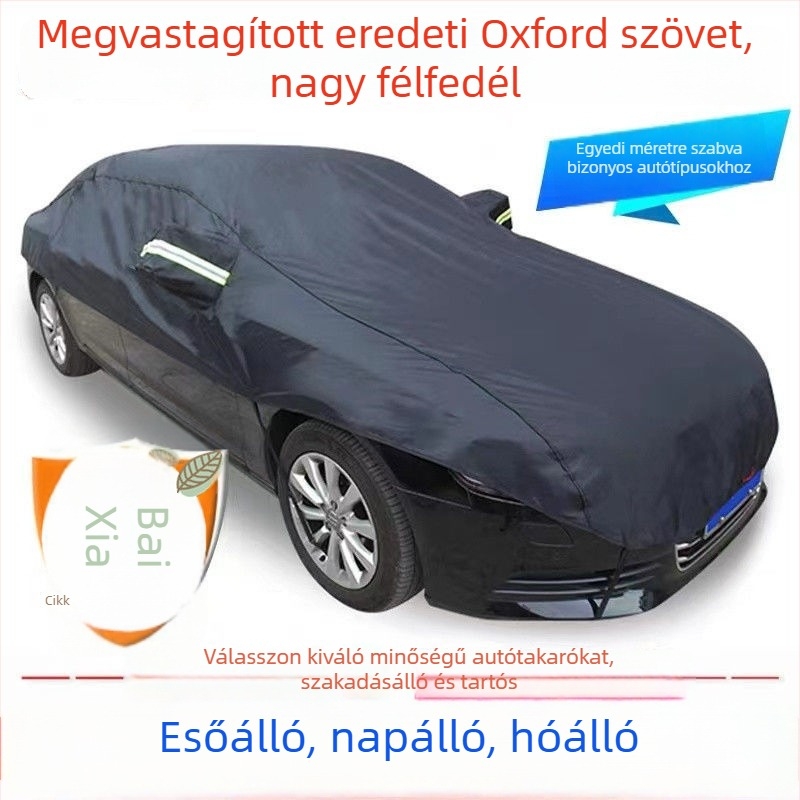 Autófedél vastag Oxford szövettel, nagy félfedő, nap- és esővédelem, hőszigetelés, minden évszakra alkalmas, védelem a fagynak és a hóesésnek