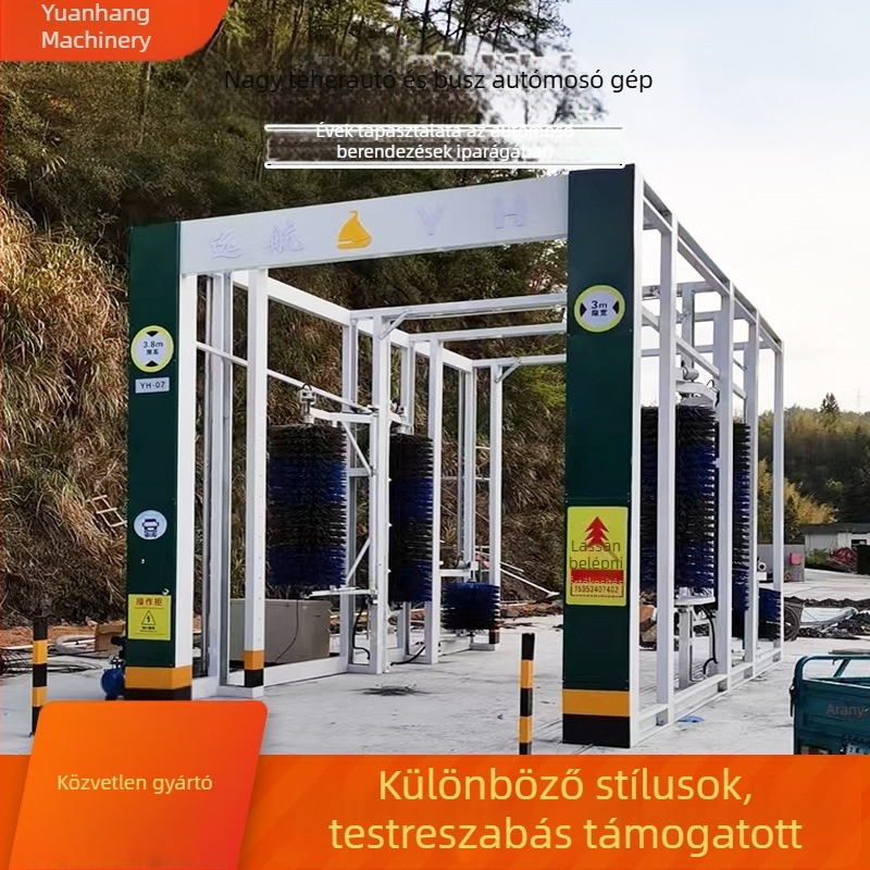Automata buszmosó rendszer nagy méretű autóbuszokra, portál‑szerkezetes magas nyomású intelligens tisztítás