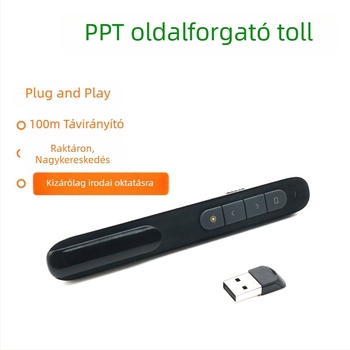 Vezeték nélküli lézeres oldalváltó toll 2,4 GHz vevővel – PPT előadómutató, Fekete