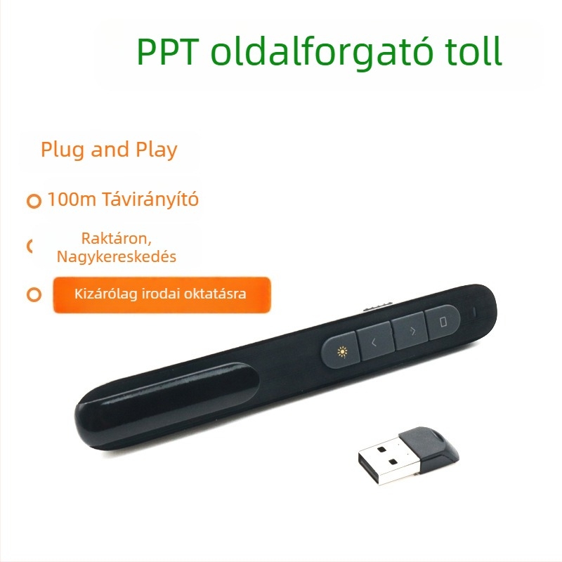 Vezeték nélküli lézeres oldalváltó toll 2,4 GHz vevővel – PPT előadómutató, Fekete