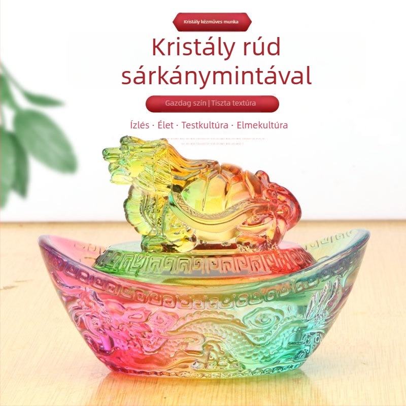 Feng Shui kristálydísz: sárkányteknős és a vagyon szimbóluma, színes üveg, irodai dekoráció