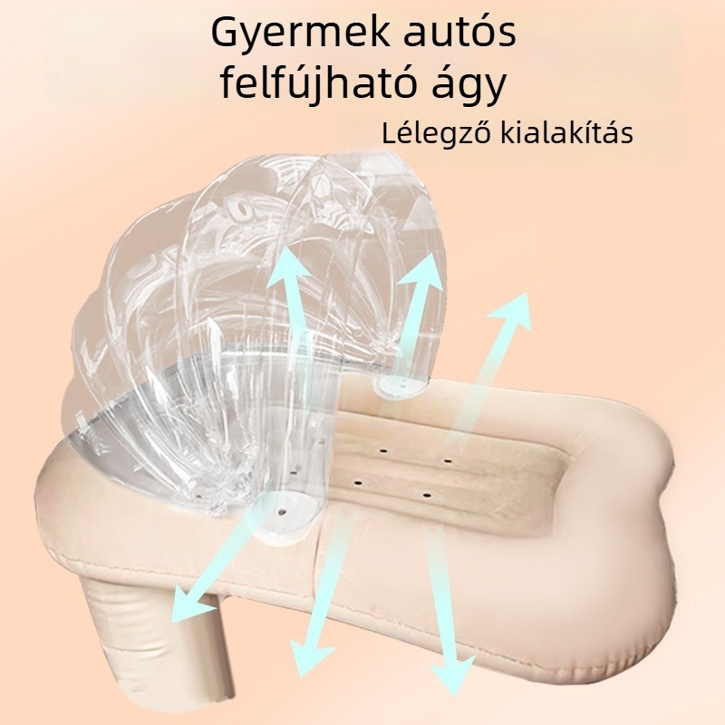 Légáteresztő, felfújható autós ágy babáknak és gyerekeknek, hátsó üléshez, összecsukható, hordozható, 82×62 cm.